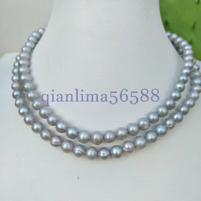 Collar de perlas grises del Mar del Sur AAA5-6mm natural de oro de 14k P 36" Foto 1 de 4