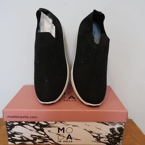 MODA IN PELLE ASTAR STAR BLACK EMBELLISHED PULL ON TEXTILE TRAINER UK 4 EUR 37 - Picture 1 of 7