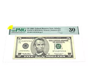 1999 $5 Five Dollars, FEDERAL RESERVE NOTE Atlanta,' PMG 30 Very Fine, (#42) - Picture 1 of 2