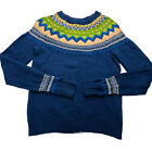 ModCloth Sweater Womens XS Navy Fair Isle 100% Cotton Knit Crewneck Nordic