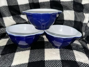 Emile Henry Set Of 3 Depose Blue 5" Bowls w/Handles 21•60 Made in France Crock - Picture 1 of 10