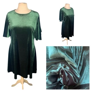 Green Velvet Dress ~Size XL (18/20) PRIMARK CARES Stretchy Short Flared Sleeves - Picture 1 of 24