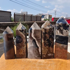 4.95LB 3Pcs Natural blue Volcanic Rock agate obelisk Quartz Crystal Tower Point - Picture 1 of 19