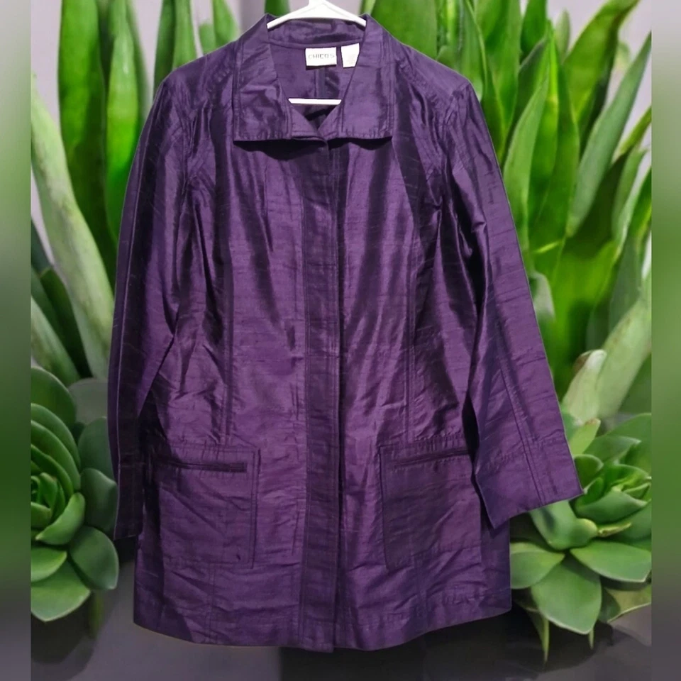 Blazer Chicos 2 100% seda roxo profundo comprimento túnica jaquetas femininas Lagenlook - Imagem 1 de 4