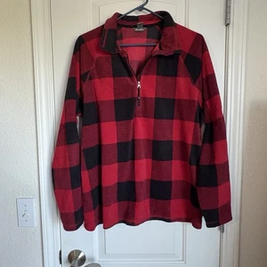 Pile Eddie Bauer donna rosso e nero a quadri di bufalo quarto di zip - Taglia XL - Foto 1 di 6