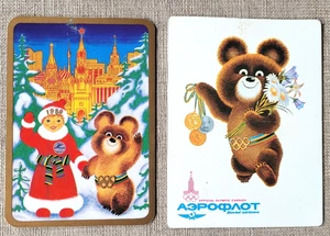 Set of 2 RARE plastic pocket calendars Aeroflot Olympics Bear USSR SOVIET 1980 - Picture 1 of 4