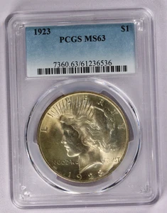 1923 $1 Peace Silver Dollar PCGS MS 63 - Picture 1 of 3