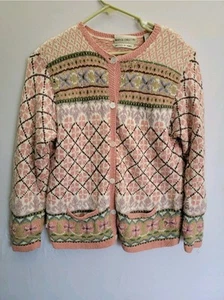 Vintage Marisa Christina Size Large Cardigan Sweater Hand Knit Floral - Picture 1 of 9
