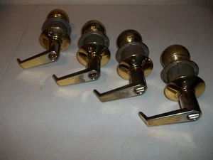 4 Lot Vintage Brass Door Knobs lever handle no keys Nice L@@K - Picture 1 of 9