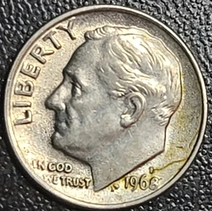 1968 D Dime Double Struck Head Through "D" On The Front Very, Very Rare See Pics - Picture 1 of 11