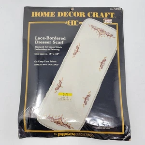 Vtg Paragon Needlecraft Home Decor Lace Border Dresser Scarf Cross Stitch Kit - Picture 1 of 10