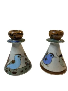 Pair Ken Edwards Candle Holder Pedestal Signed KE Bird Hand Painted - Picture 1 of 8