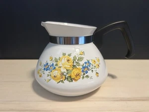 Seltene schwer zu finden Corning Ware Teekanne Lancaster rosa gelb 6 Tassen Blumen - Bild 1 von 10