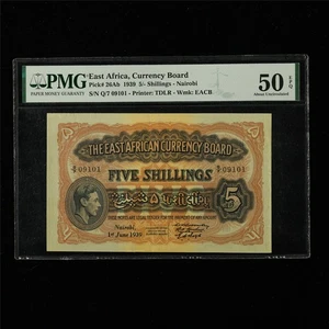 1939 East Africa Currency Board 5 Shillings Pick#26Ab PMG 50 EPQ About UNC - Picture 1 of 4