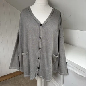 Cabbages & Roses Cardigan Size L NEW Grey & Cream Striped Cotton Jersey Oversize - Picture 1 of 13