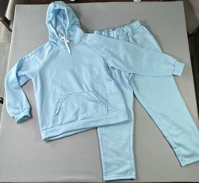 Conjunto de sudadera deportiva con capucha y pantalones de pierna recta talla XL para mujer - azul cielo Foto 1 de 4