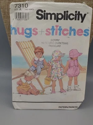 Simplicity Sewing Pattern 7310 Baby Boy Girls Clothing Clothes Romper Dress Hat - Image 1 of 3