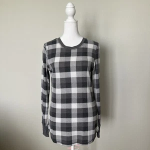 Cuddl Duds Women’s Grey/White Plaid Thermal Shirt W/Thumbholes Size Small - Picture 1 of 9