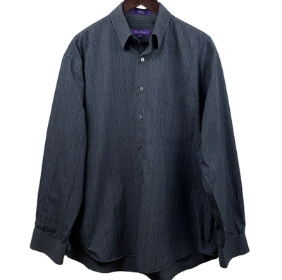 Camisa Alan River Para Hombre XL Negra Azul Geométrica Abotonada Algodón Manga Larga Papá Foto 1 de 4