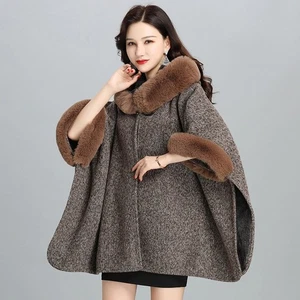British Style Women Shawl Hooded Winter Faux Fur Cape Coat Retro Elegant Fashion - Picture 1 of 30
