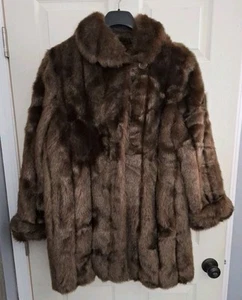 Dennis Basso Womens Faux Fur Mink Brown Coat Size Medium - Picture 1 of 6