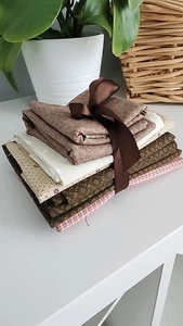 Fabric Scrap/Remnant Pack-Neutrals-Brown/Pink/Cream-Cotton - Picture 1 of 12