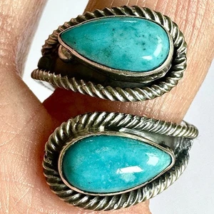 Navajo Türkis Wickelring Gr. 7 verstellbar Bypass Sterling signiert N - Bild 1 von 10