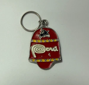 Vintage Peru Souvenir Keychain 2" Red Bell with Bird Metal - Picture 1 of 4