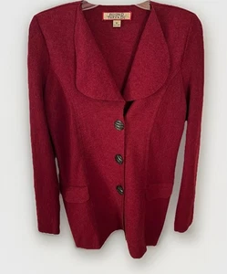 Beyond Thread Three Button Alpaca & Boiled Wool Knit Medium Blazer Coat In Wine - Picture 1 of 7