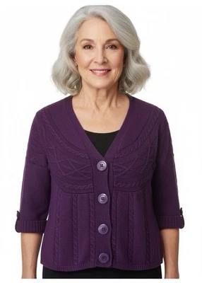 Cárdigan Art and Soul púrpura tejido con cable mezcla de lana pequeño grande Foto 1 de 4