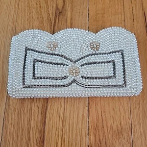 Vintage Beaded Evening Bag Handmade in Japan. Zipper Purse/Clutch Cream - Picture 1 of 3