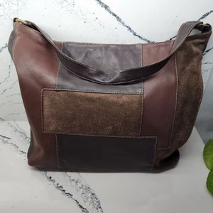 Marco Buggiani Leather & Suede Handbag Patchwork Italian Brown RARE X-LARGE HOBO - Picture 1 of 7