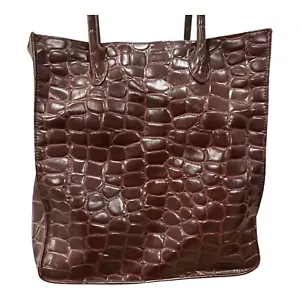 Ralph Lauren Safari Tote Bag Brown Crocodile Embossed Faux Leather Handbag - Picture 1 of 10