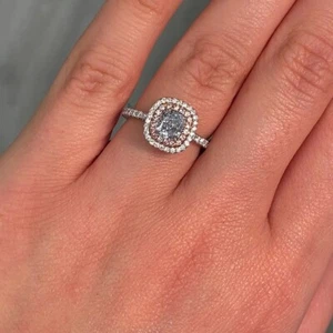 Diamond Ring Cushion Lab Grown IGI Fancy Vivid Blue 2.02Ct 14K Multi Tone Gold - Picture 1 of 14