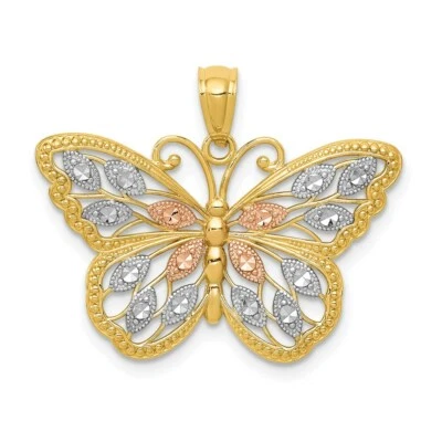 Colgante Mariposa Real 14kt con Corte Diamante Rodio Blanco y Rosa Foto 1 de 4