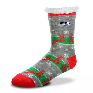 Seattle Seahawks Rentier Run Sherpa Damen Weihnachten Slipper Socken, Einheitsgröße - Bild 1 von 1