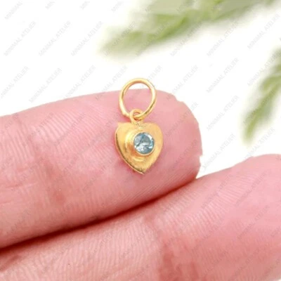 Aquamarine Stone 14K Solid Gold Valentines March Birth Solitaire Bezel Pendant - Image 1 of 4