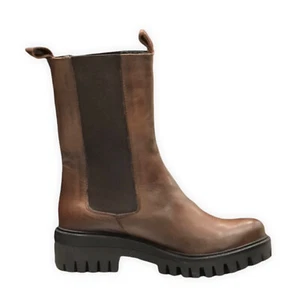 Notaro Scarpe Donna Pelle Marrone Combat Stivaletti Stivali con Elastico - Foto 1 di 6