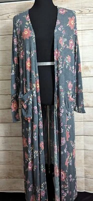 LuLaRoe Sarah Grande Plumero Largo Cárdigan Suéter Bolsillos Kimono Gris Floral L Foto 1 de 4