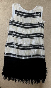 White/cream & black sequins Zara Gatsby tassel dress EUR M - Picture 1 of 8