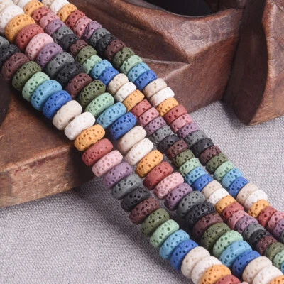 1 Strand Natural Volcano Lava Stone 3x6mm 4x9mm Coin Rondelle Shape Crafts Beads - Image 1 of 2