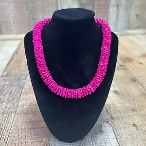 Collar disco madera rosa fucsia vintage años 80 - Imagen 1 de 4