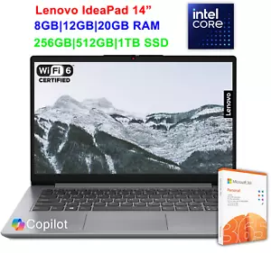 2025 Lenovo IdeaPad Laptop Notebook 14" Intel Processor Up to 20GB RAM & 1TB SSD - Picture 1 of 12