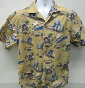 Camicia hawaiana Fairplay, S/S, Med, marrone con monumenti famosi di Hollywood, vintage - Foto 1 di 10