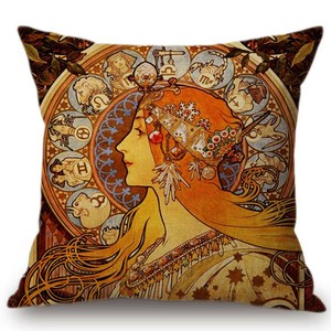 Kissenhülle Kissenbezug Motivkissen Art Nouveau Jugendstil A. Mucha Zodiac