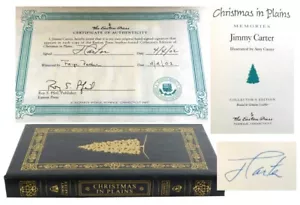 MINT Signed JIMMY CARTER Christmas In Plains 2001 Easton Press COA Leather Gold - Picture 1 of 5