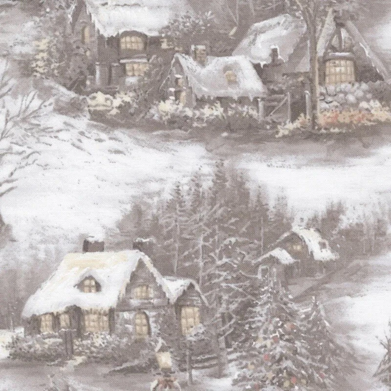 Fat Quarter Moda Blizzard Blues Moonbeam Christmas Tree Snow Houses Fabric - Image 1 of 1