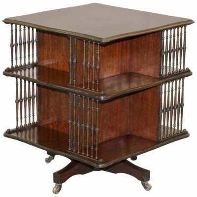 VICTORIAN ANTIQUE HOWARD & SON'S REVOLVING LIBRARY BOOKCASE SIDE END WINE TABLE - Image 1 of 4