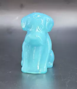 Estatuilla de perro perro perro perro de vidrio Degenhart - azul claro bebé azul leche - 1976 - Imagen 1 de 6