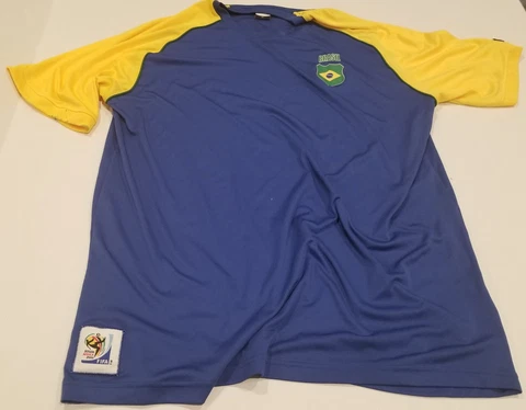 Brazil World Cup 2010 Blue Fan Soccer Jersey Men's 2XL Shirt Short Official Fifa Cover